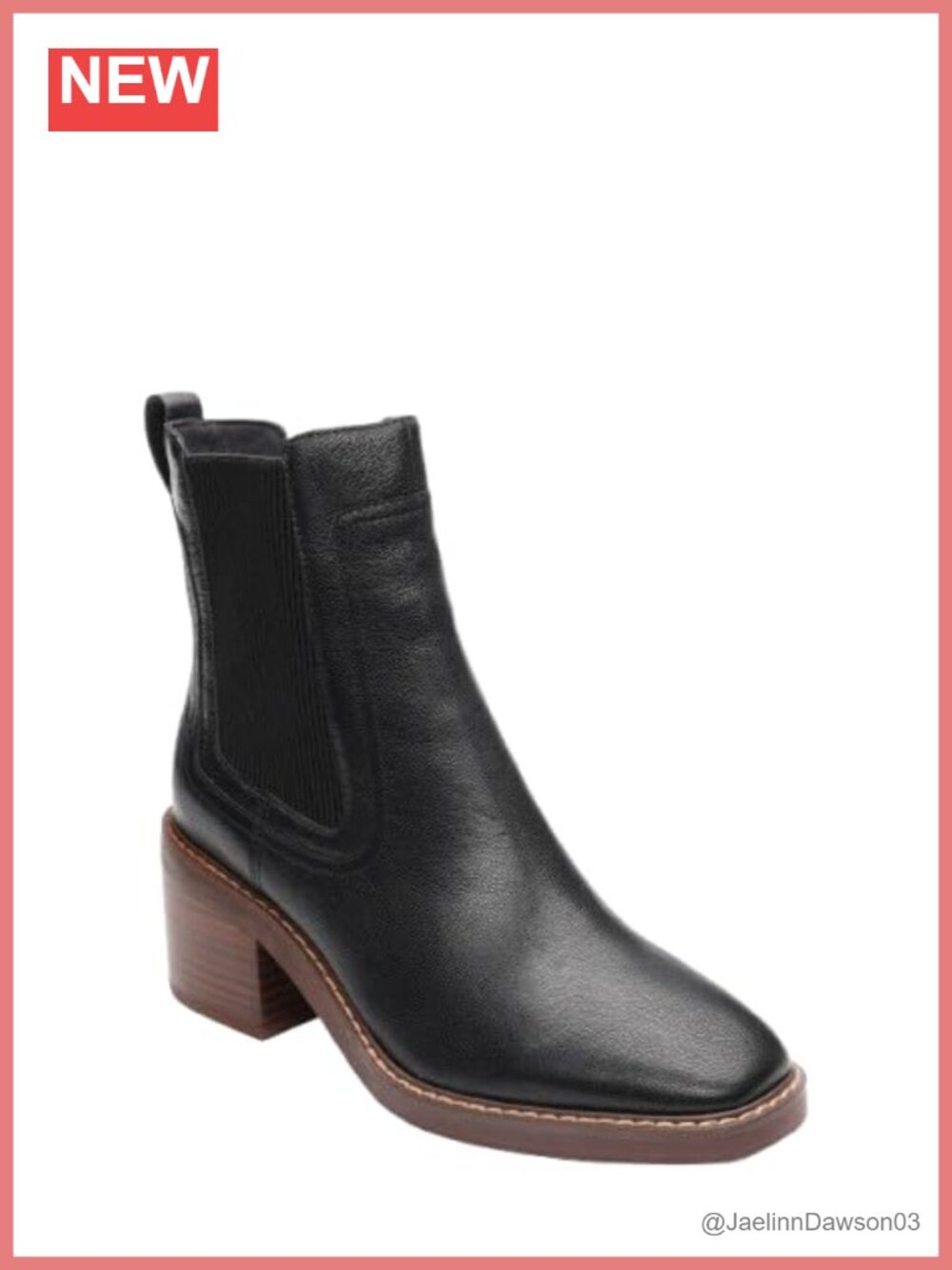Real Leather Ankle Bootie Square Toe Block Heel Chelsea Pull-On